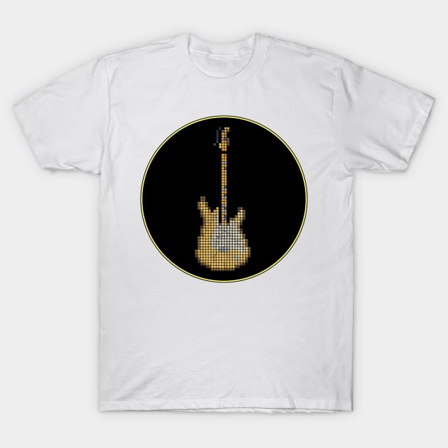 Tiled Pixel 1968 Woodstock Guitar in a Black Circle T-Shirt by gkillerb